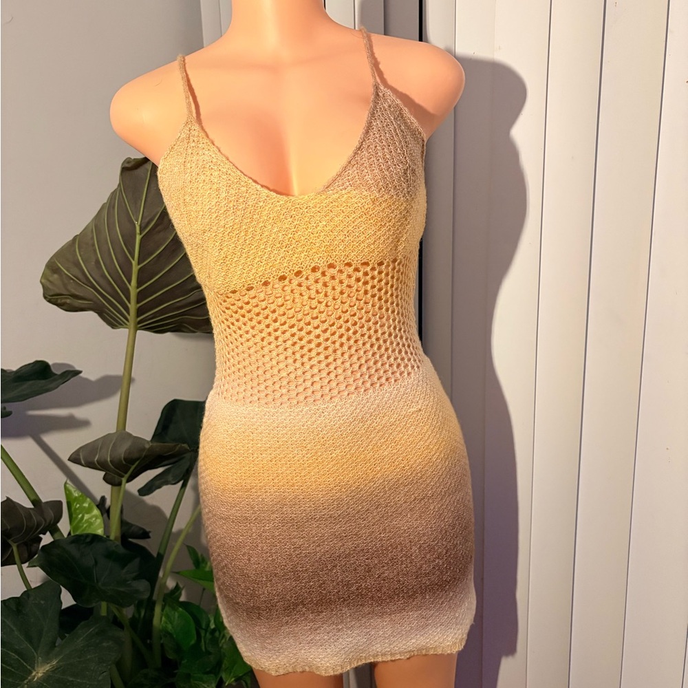 SHEIN Yellow and Brown Gradient Midi Dress